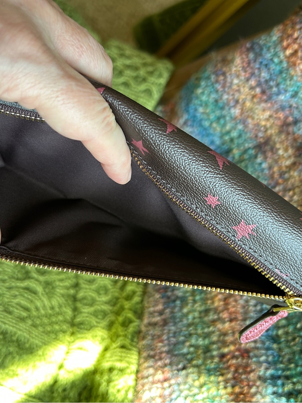 Coach Soft Long Wallet with Disco Pink Star Print on Brown Coated Canvas - Picture 7 of 12